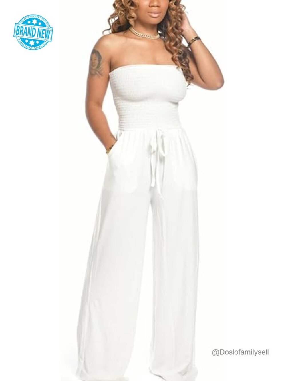 Sleeveless Spaghetti Strap Wide Leg Jumpsuit Romper with Pockets